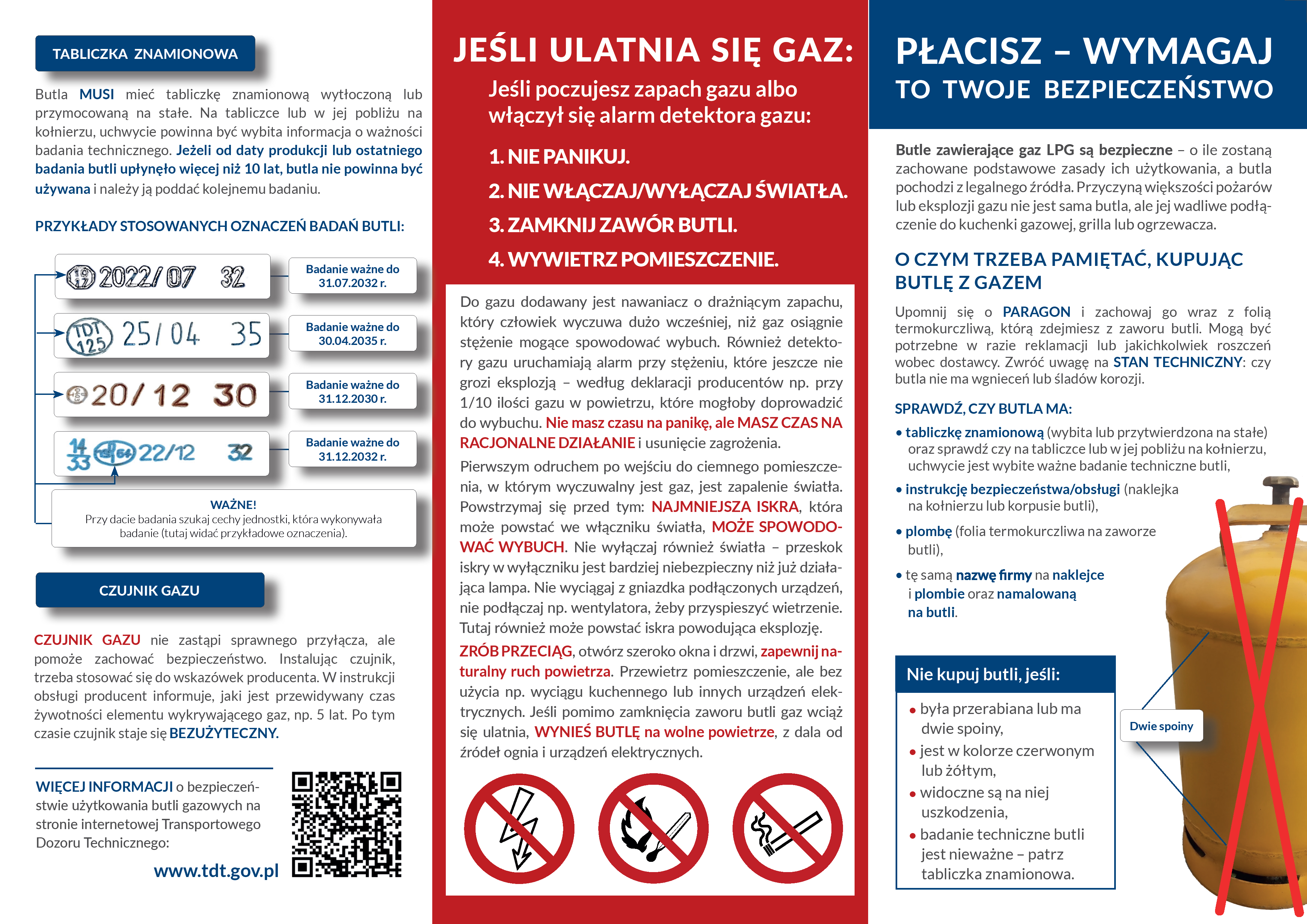 Informacje bezpieczeństwa odnośnie ulatniania sie gazu